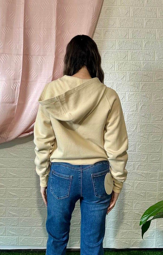 Felpa Beige con Zip e Cappuccio Foderata in Pile - Calore Sportivo