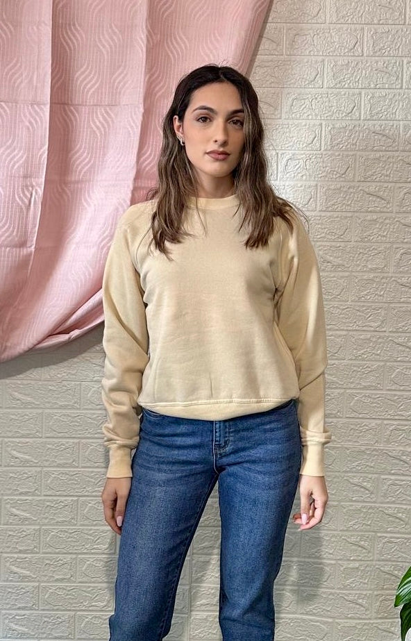 Felpa Beige Foderata in Pile - Vestibilità Ampia e Comfort