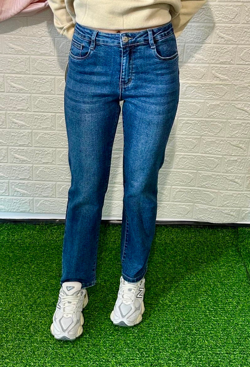 Jeans Blu Scuro a Vita Alta - Denim Classico