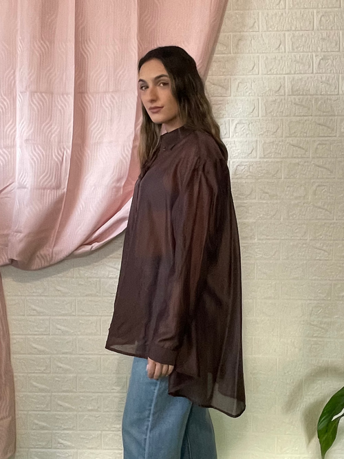 Camicia Oversize Marrone Chocolate in Organza