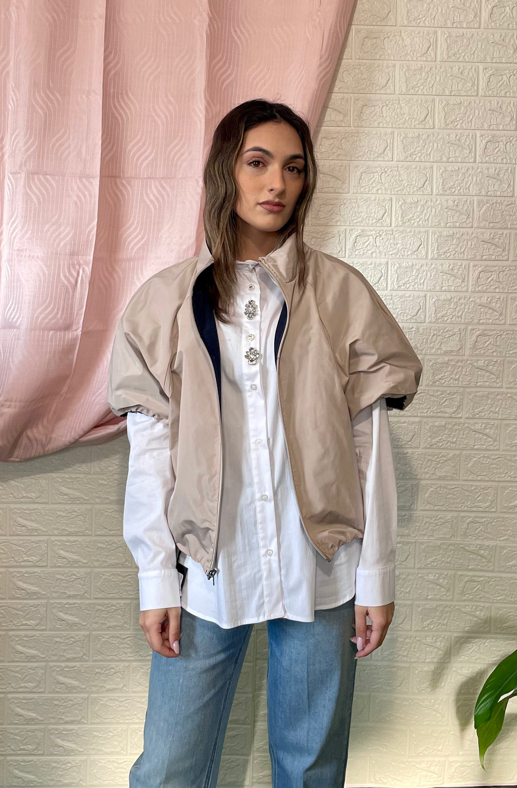 Giubbino Double Face Blu e Beige - Versatilità Reversibile