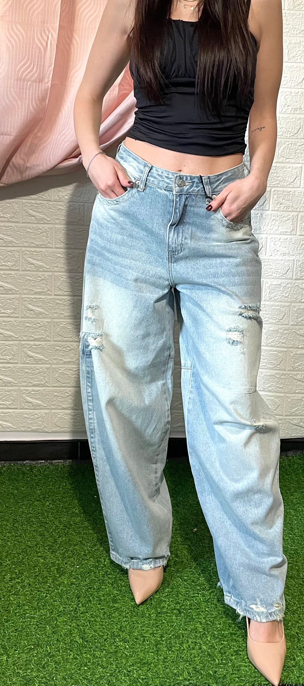 Jeans Boyfriend Delavé con Strappi