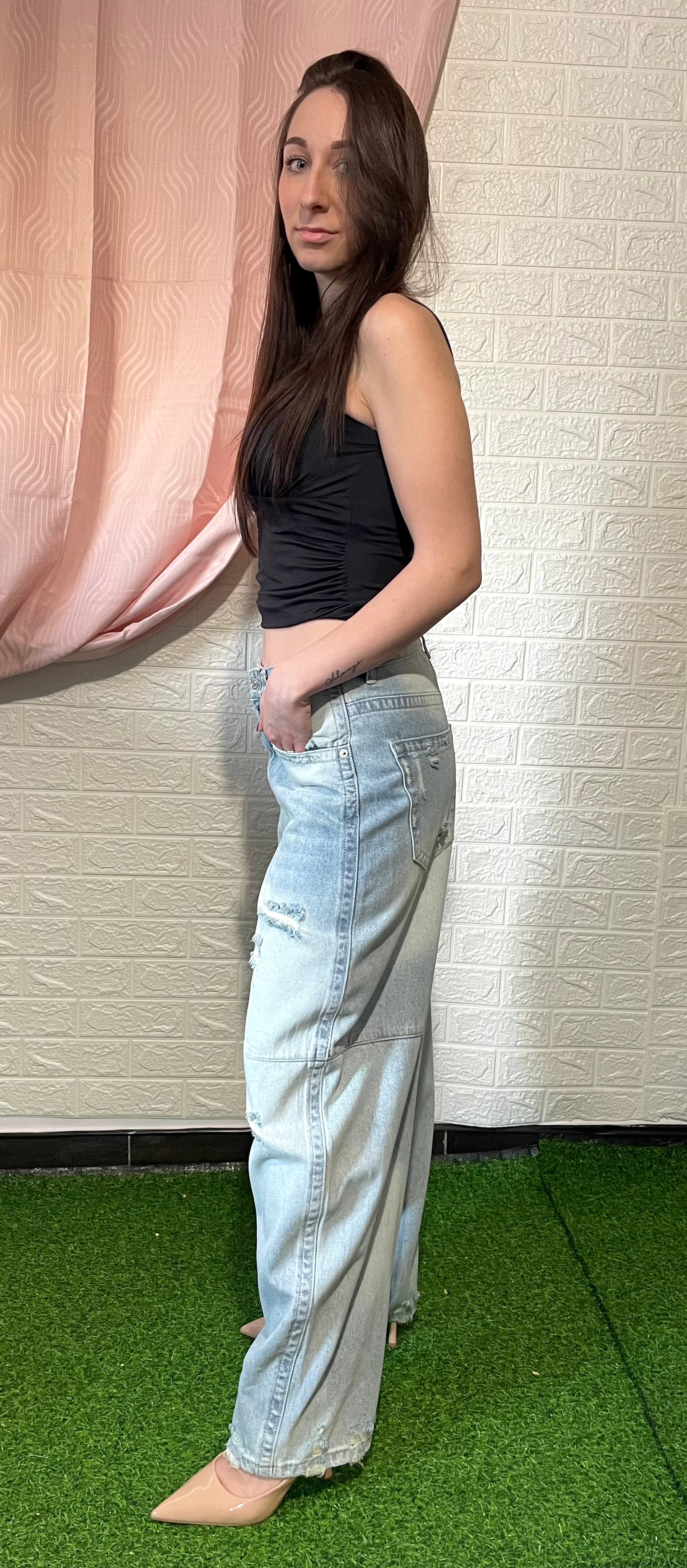 Jeans Boyfriend Delavé con Strappi