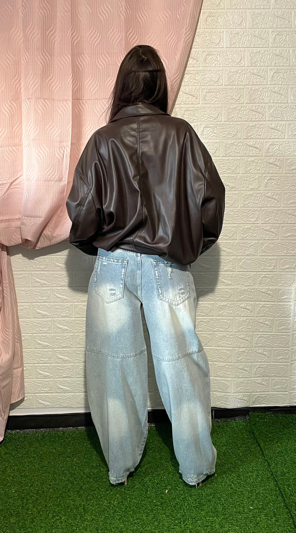 Giacca Bomber in Ecopelle Marrone