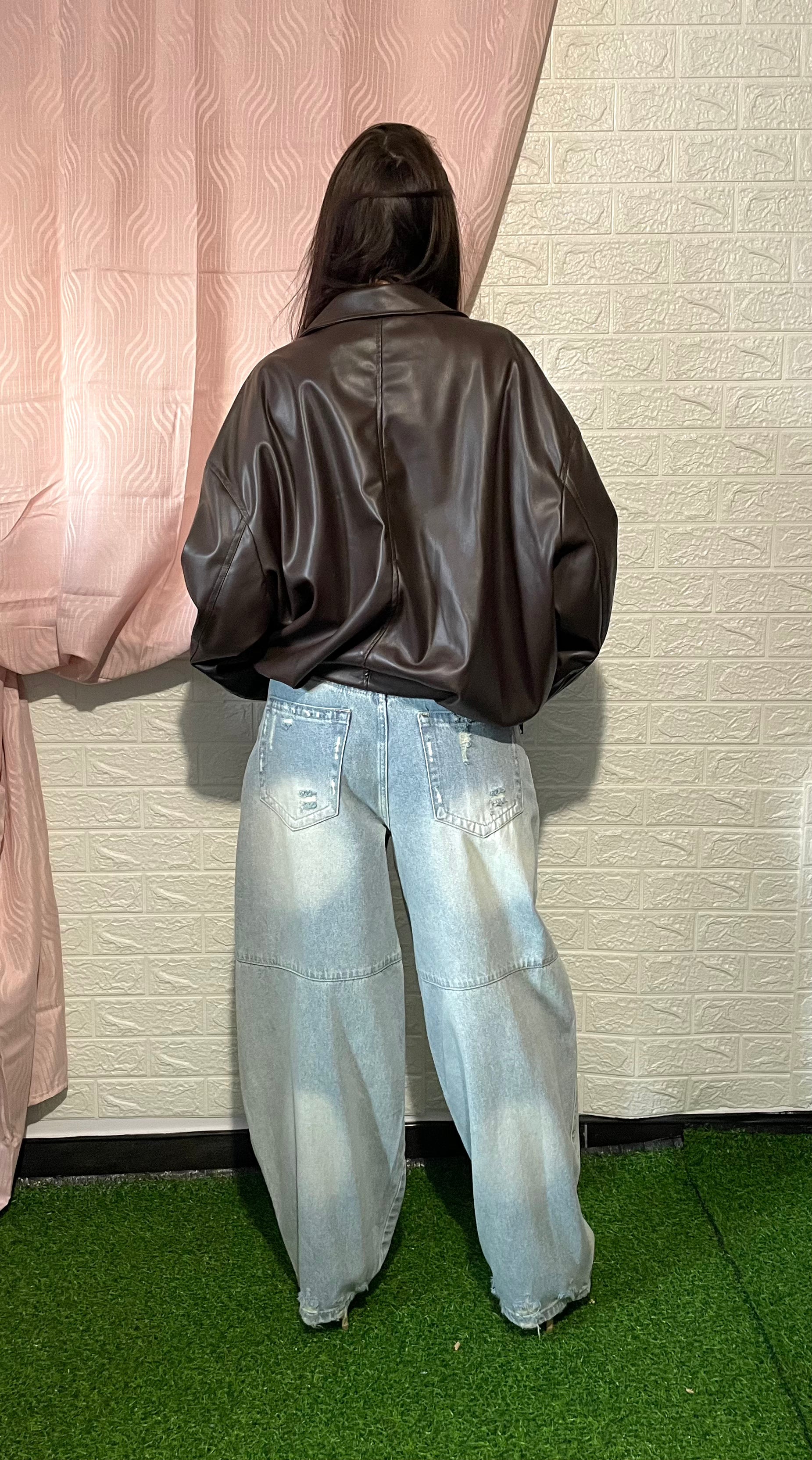 Giacca Bomber in Ecopelle Marrone
