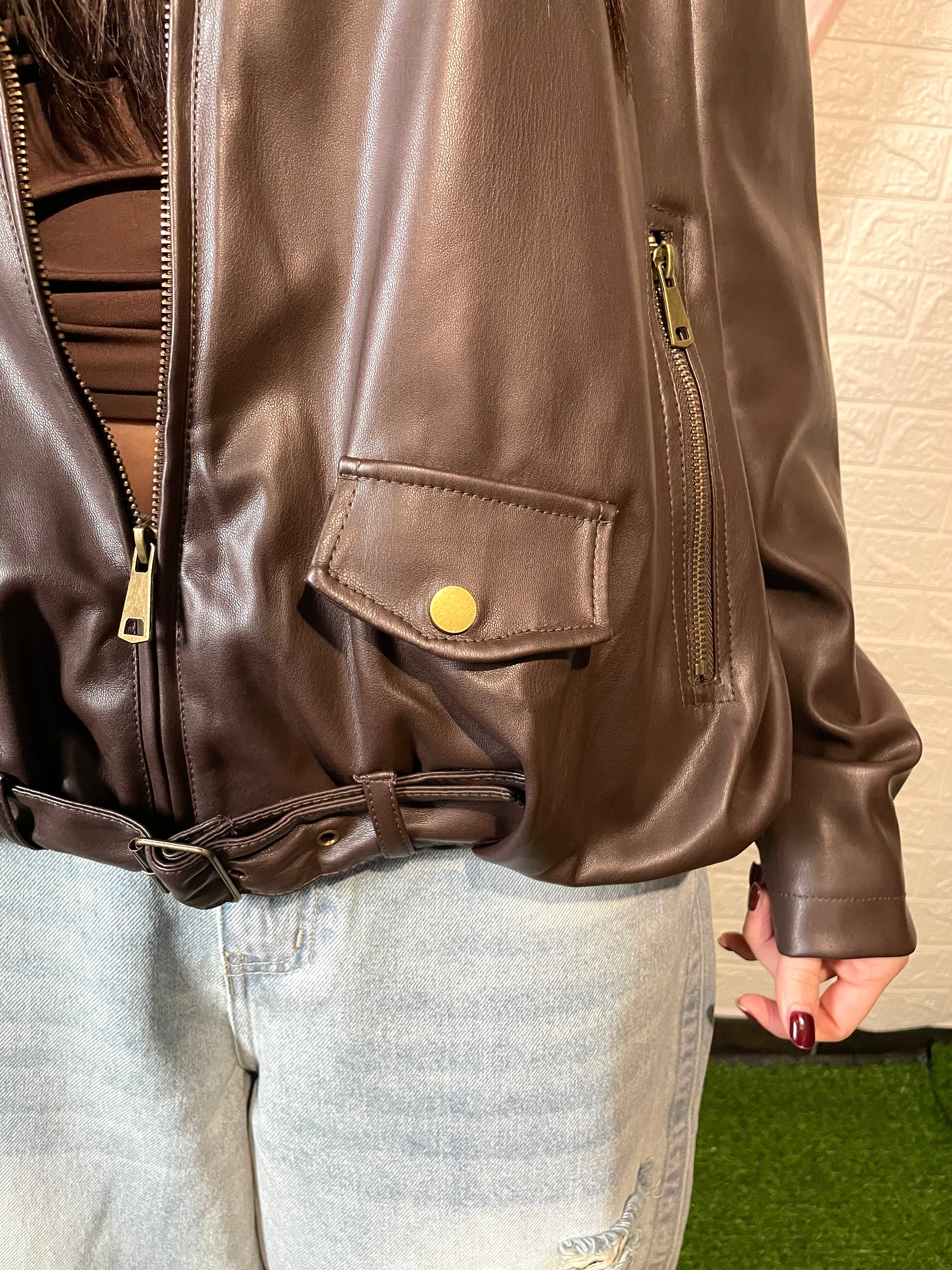 Giacca Bomber in Ecopelle Marrone
