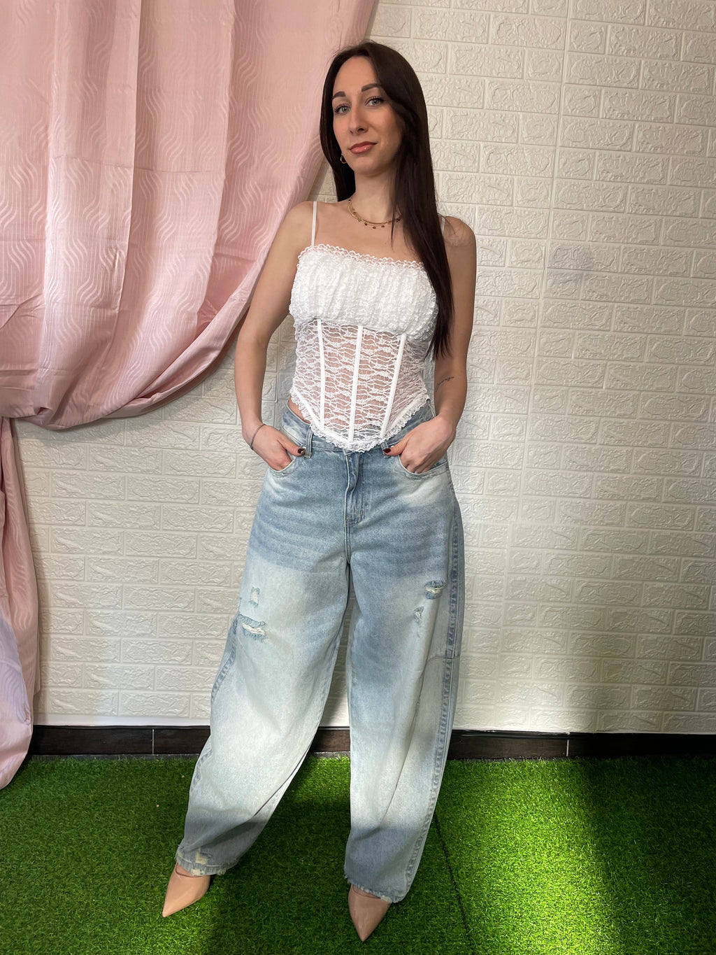 Corpetto Bianco con Stecche Stile Corsetto