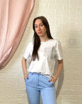 T-Shirt Bianca con Tasca Brillantinata