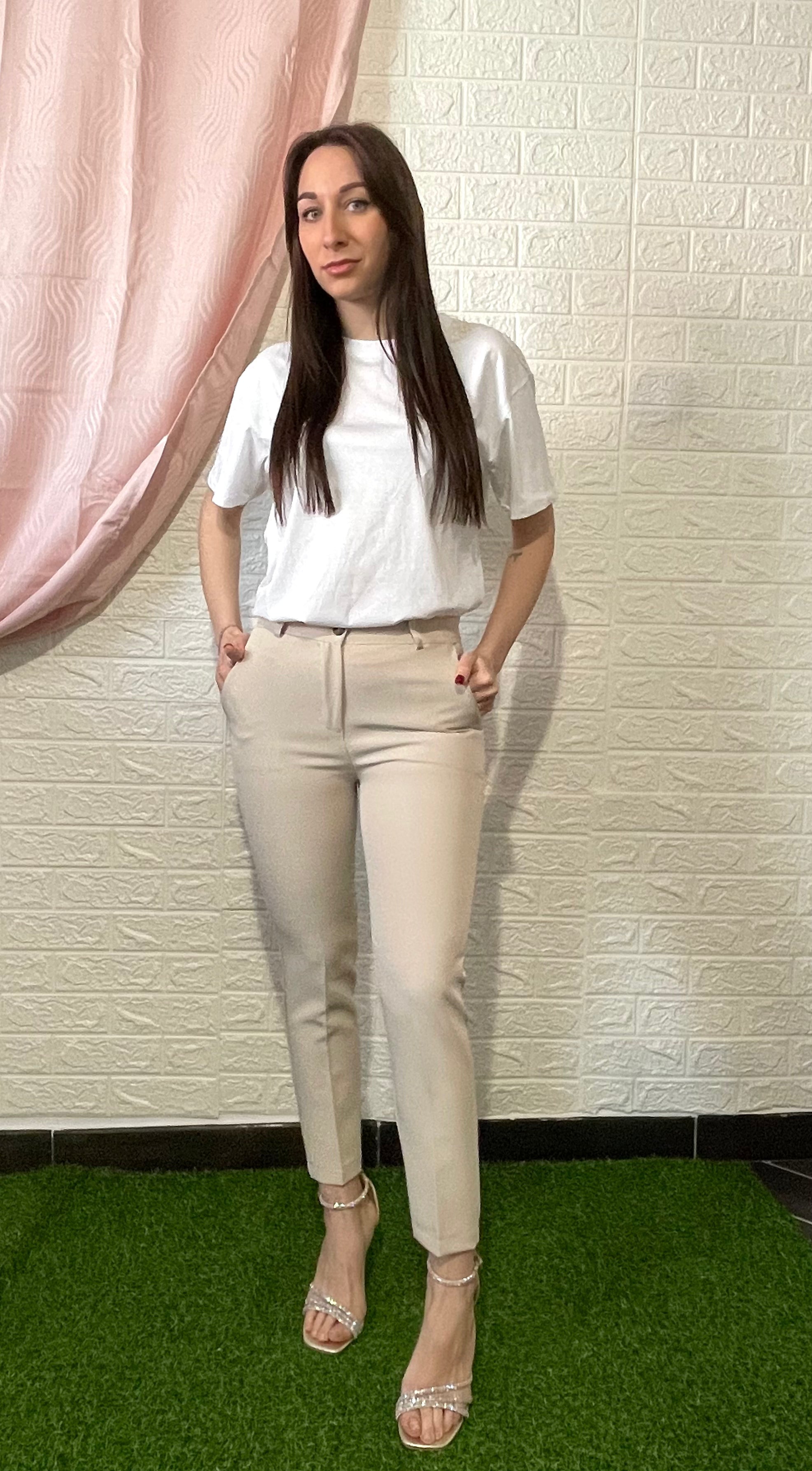 Pantalone Aderente - Celeste e Beige