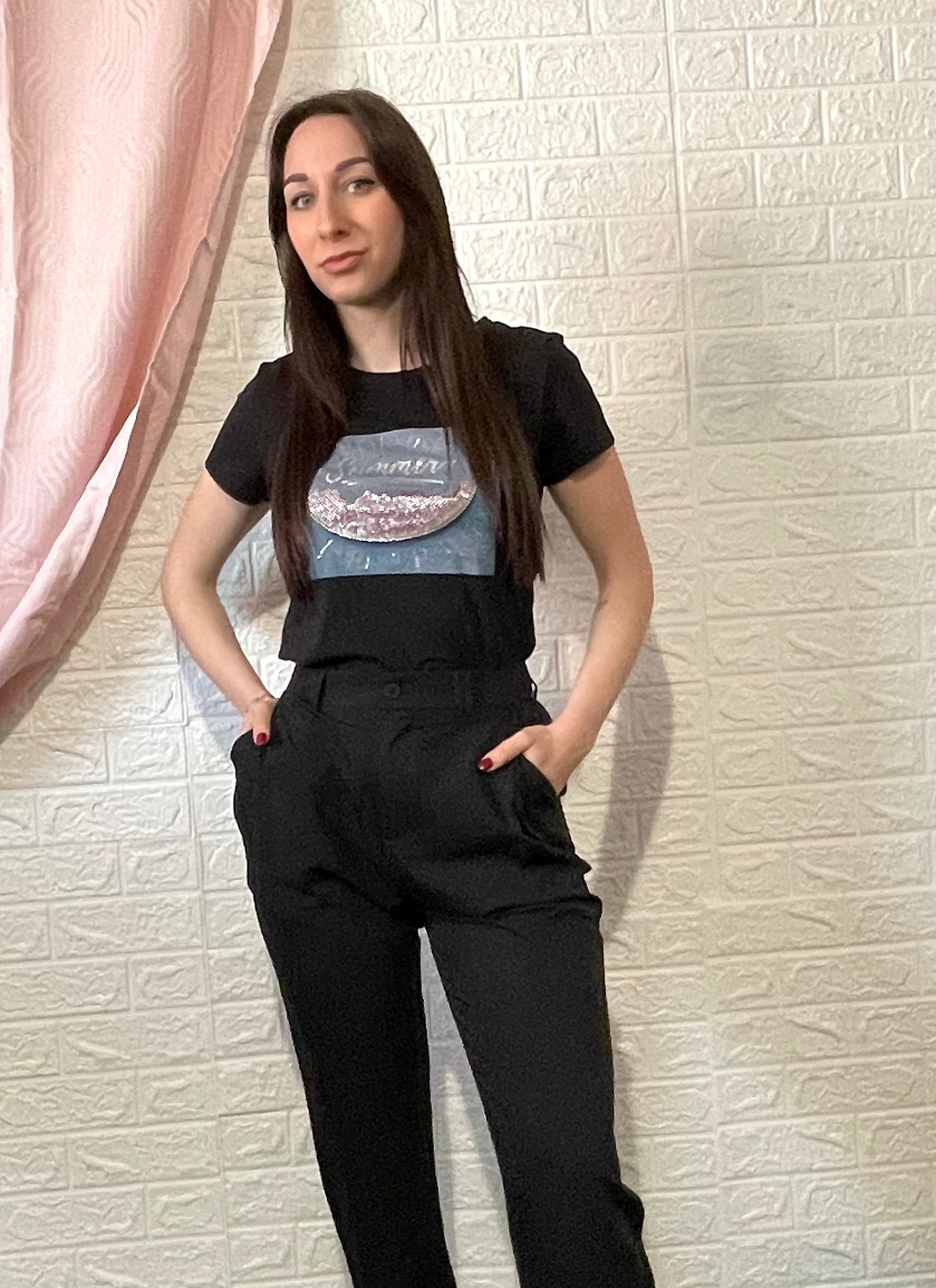 T-Shirt con Stampa Anguria - Bianca, Rosa e Nera