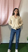 Felpa Beige con Zip e Cappuccio Foderata in Pile - Calore Sportivo
