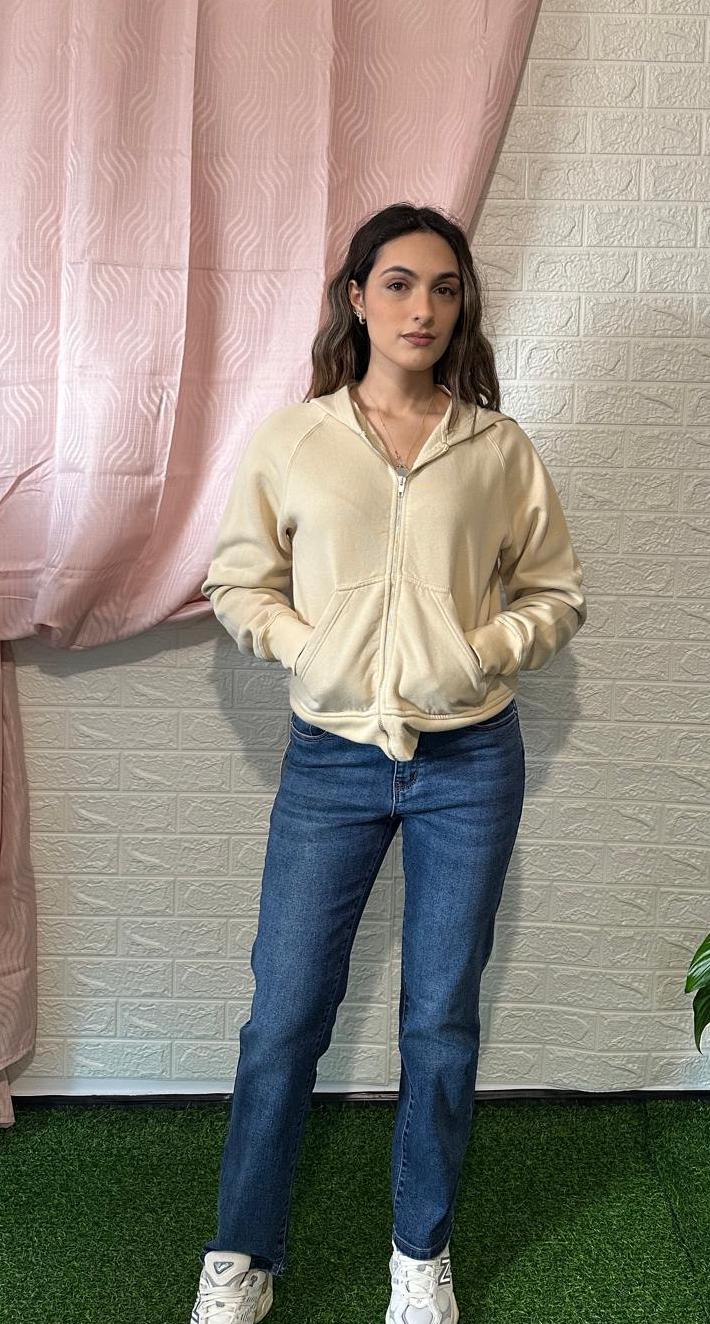 Felpa Beige con Zip e Cappuccio Foderata in Pile - Calore Sportivo