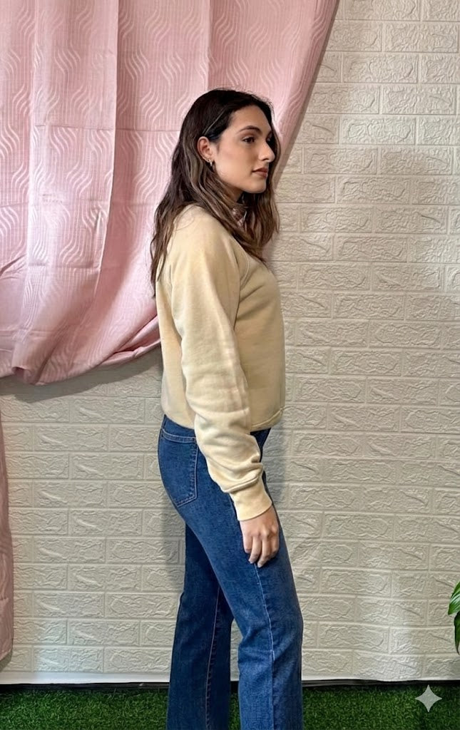 Felpa Beige Foderata in Pile - Vestibilità Ampia e Comfort